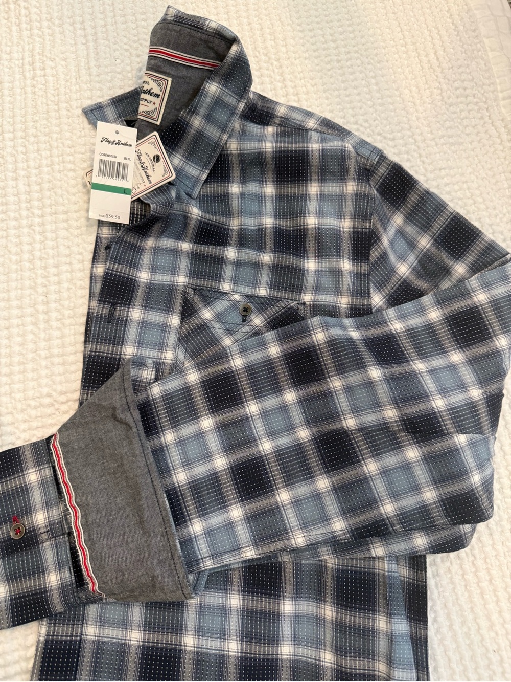 Men's Blue Plaid Casual Button-Down Shirt size large